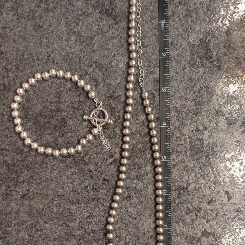 Vintage Solid Sterling Silver Beaded Necklace And… - image 4